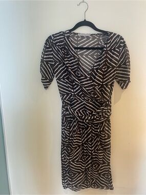 Kookai Black & White Geometric Wrap Midi Dress